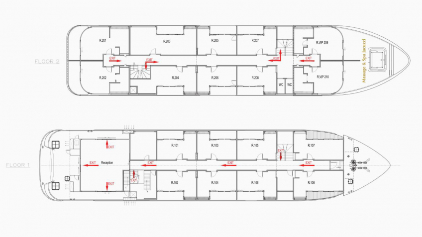 Hermes Cruise: Hermes Cruise Deckplan Deck 2 and Deck 1
