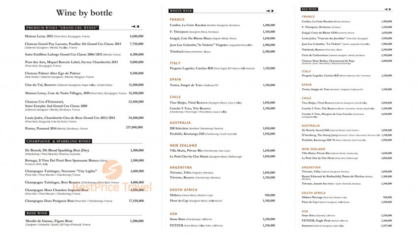 Paradise Grand Cruise: Menu of alcoholic beverage