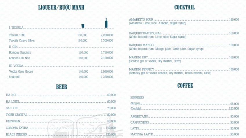 Capella Cruise: Drink Menu