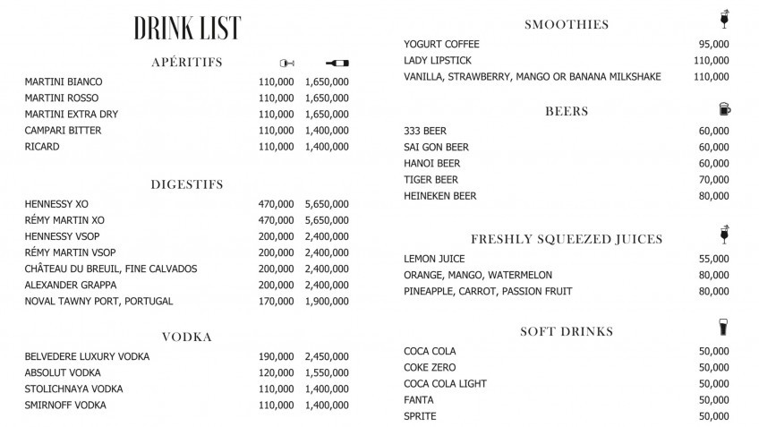 Ambassador Cruise: Drink Menu