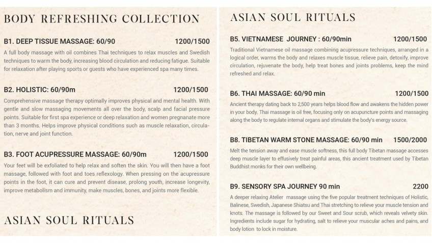 Ambassador Cruise: Spa Menu