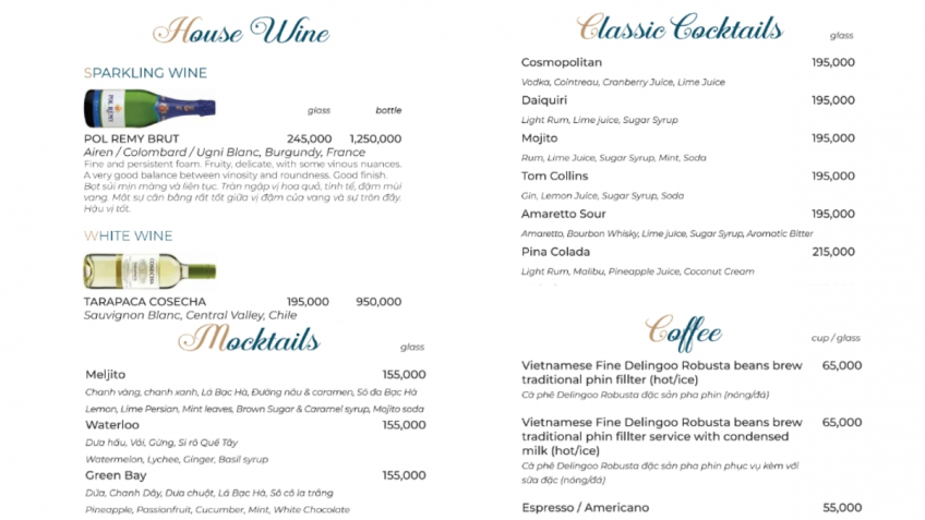 Grand Pioneers (Essence Grand) Cruise: Drink Menu