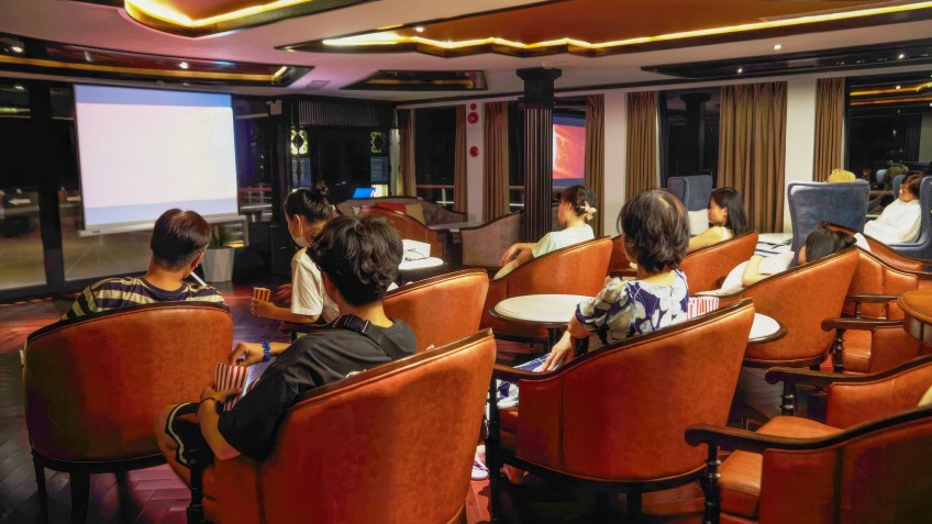 Capella Cruise: Enjoy night movie and popcorn