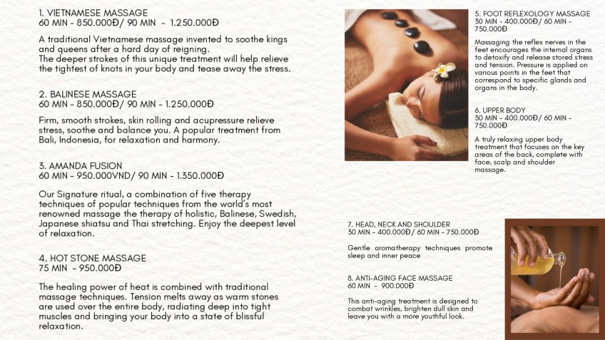 Amanda Cruise: Spa Menu