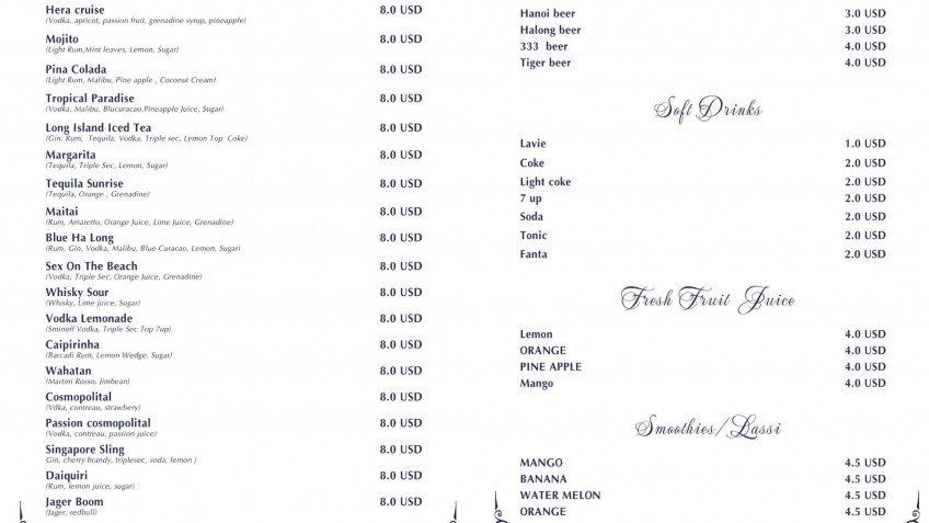 Hera Grand Luxury Cruise: Menu Drink
