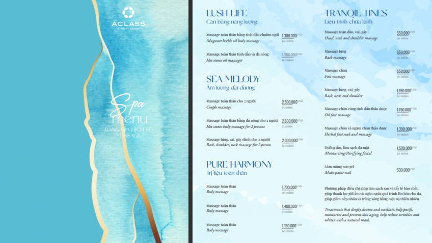 Elite of the Seas Cruise: Spa Menu of Elite Cruise